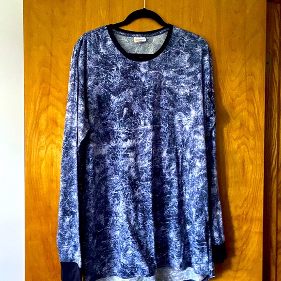 LuLaRoe Tops - LULAROE “HUDSON” Long Navy Blue & White Long Sleeve Tee Shirt, Size Larg
